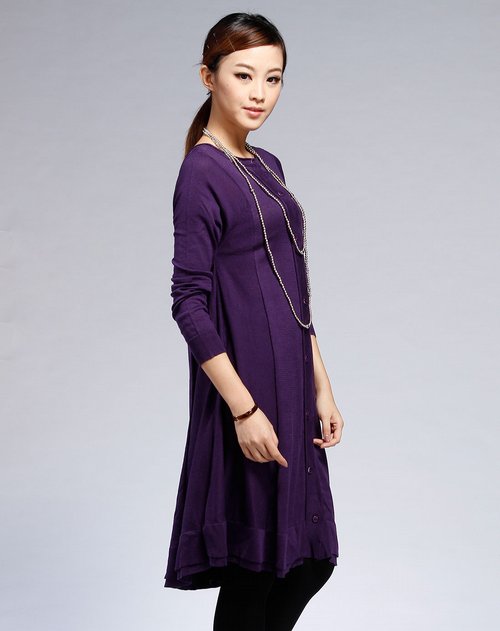 朗姿LANCY女款紫色针织长款连衣裙 价格,朗姿