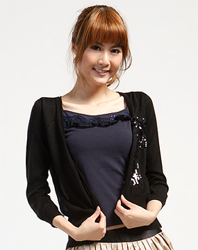 三彩女装<em>女款</em>黑色<em>双拼</em>长袖<em>针织开衫</em>_唯品会名