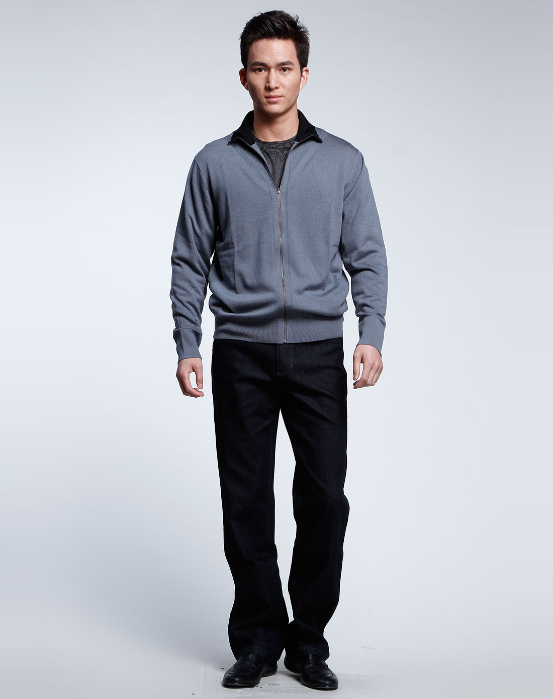 buffel男款灰色拉链长袖毛衣