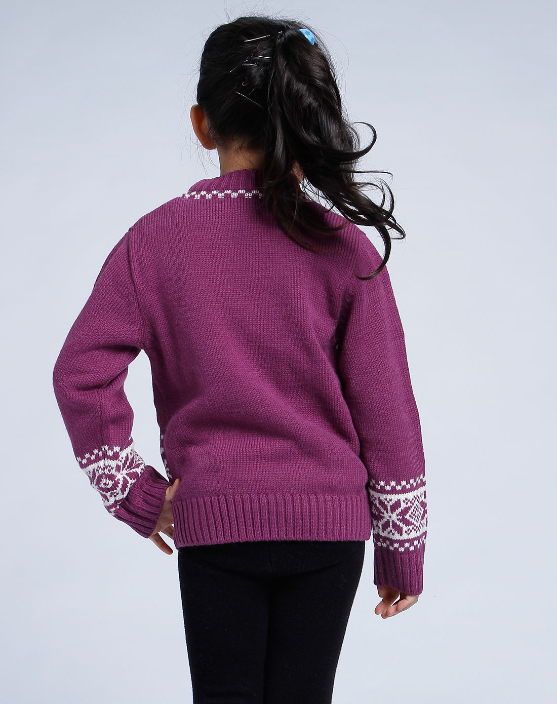 雅多&亚迪奥女童紫色绣纹长袖毛衣