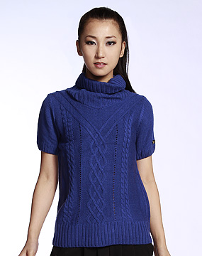 菲勋菲斯Fashion Fish<em>女款</em>深<em>蓝色高领</em>麻花短袖