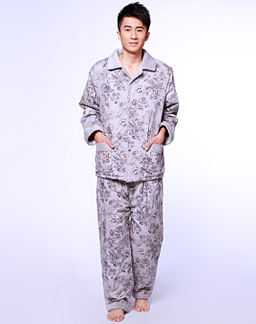 家居服内衣专场伊丝芬男款灰色印花<em>棉衣</em>长袖睡