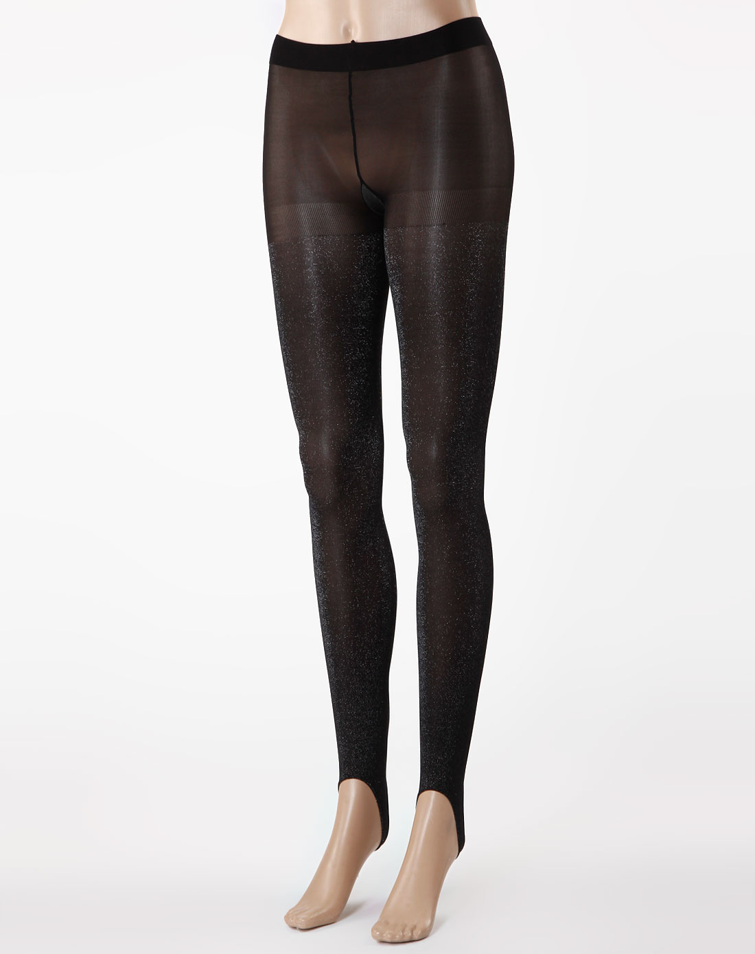 华姿伊creasugi女款黑色金银丝踩脚裤