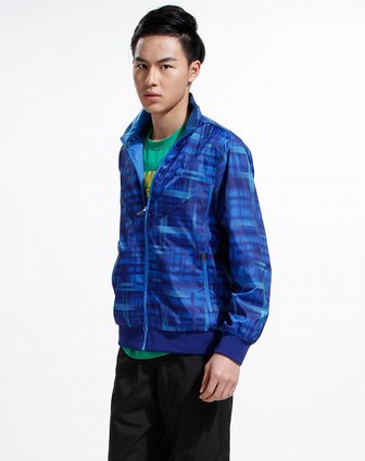 <em>安踏ANTA</em>男款<em>蓝色</em>时尚条纹拉链休闲长袖<em>外套</em>