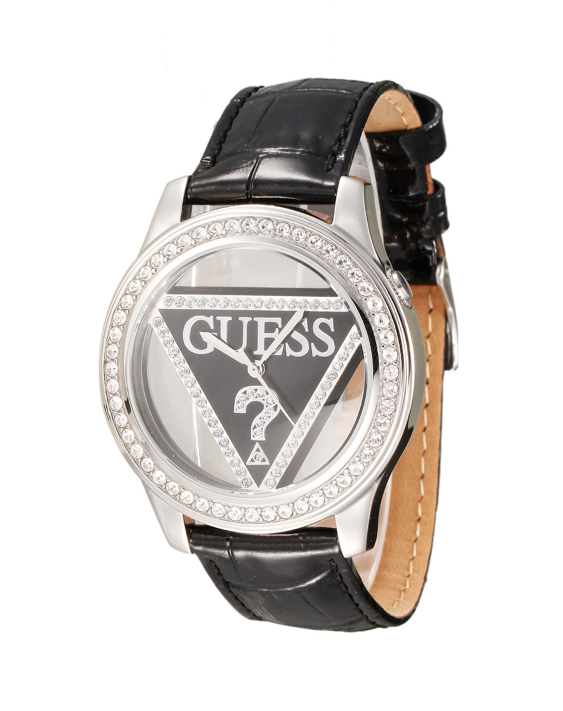 guess2012最新款女款黑/银色镶仿钻圆盘手表w10216l2_唯品会