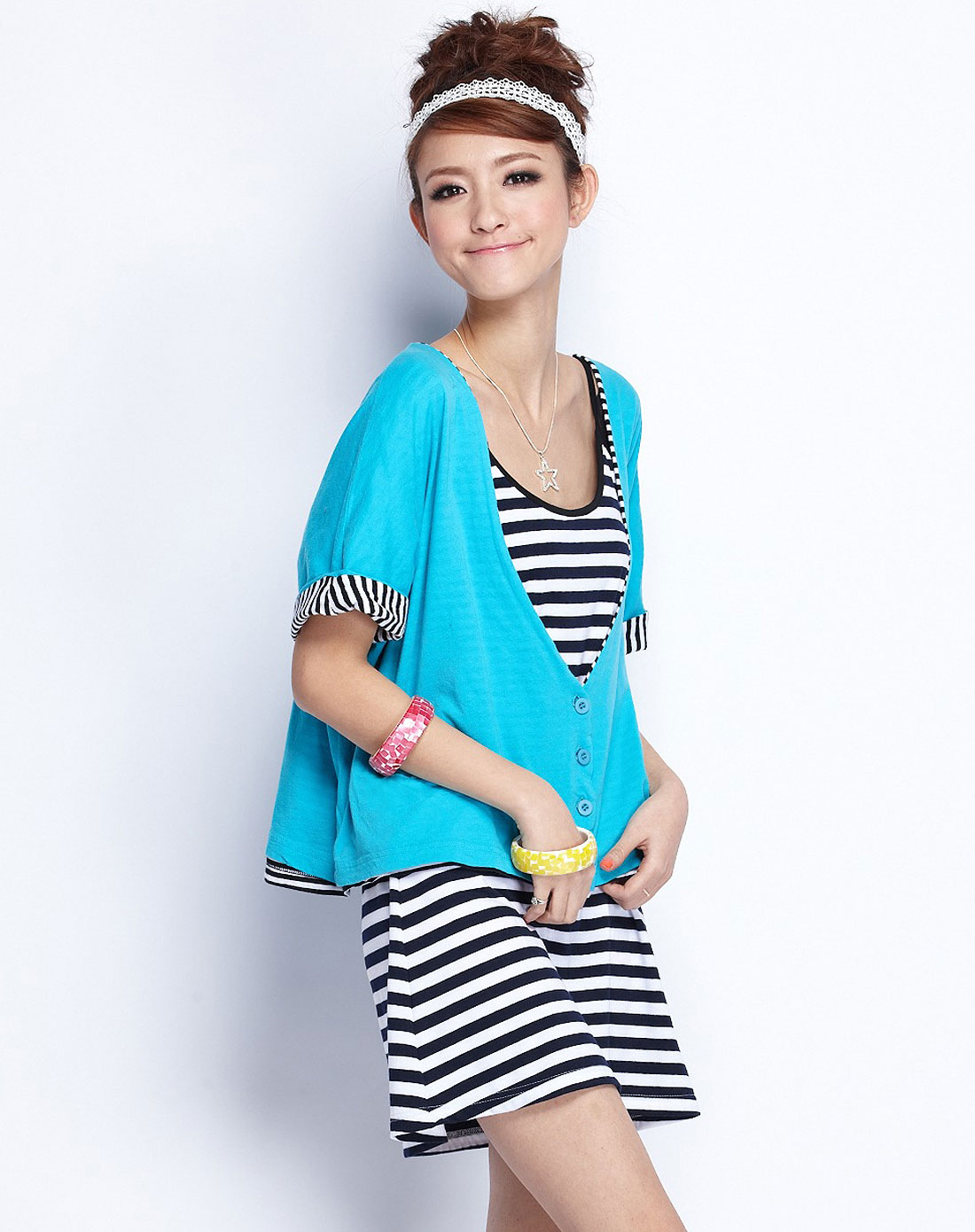 PINK BY EUROMODA湖蓝两面<em>穿开衫</em>R11411