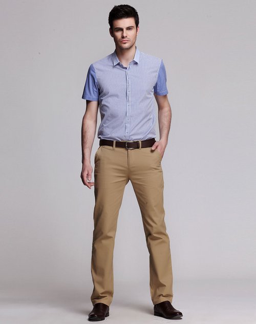 艾夫斯男款专场冰蓝色格纹短袖衬衫 价格,艾夫