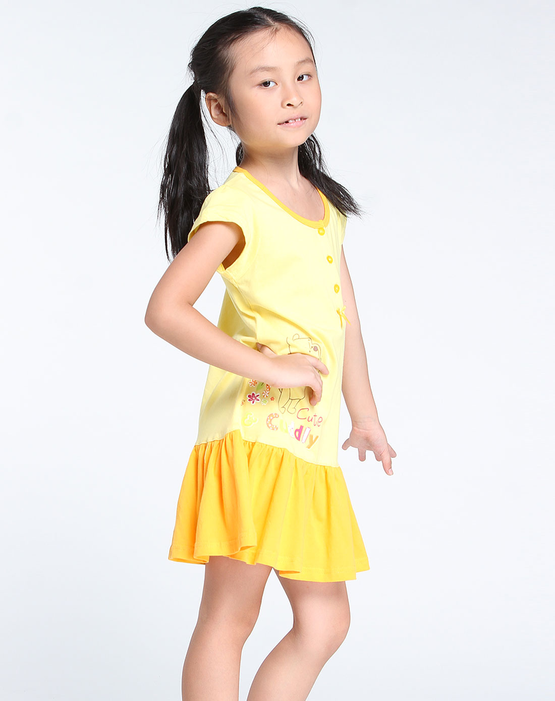 迪士尼Disney男女童装<em>女童</em>黄色针织<em>可爱</em>短袖连