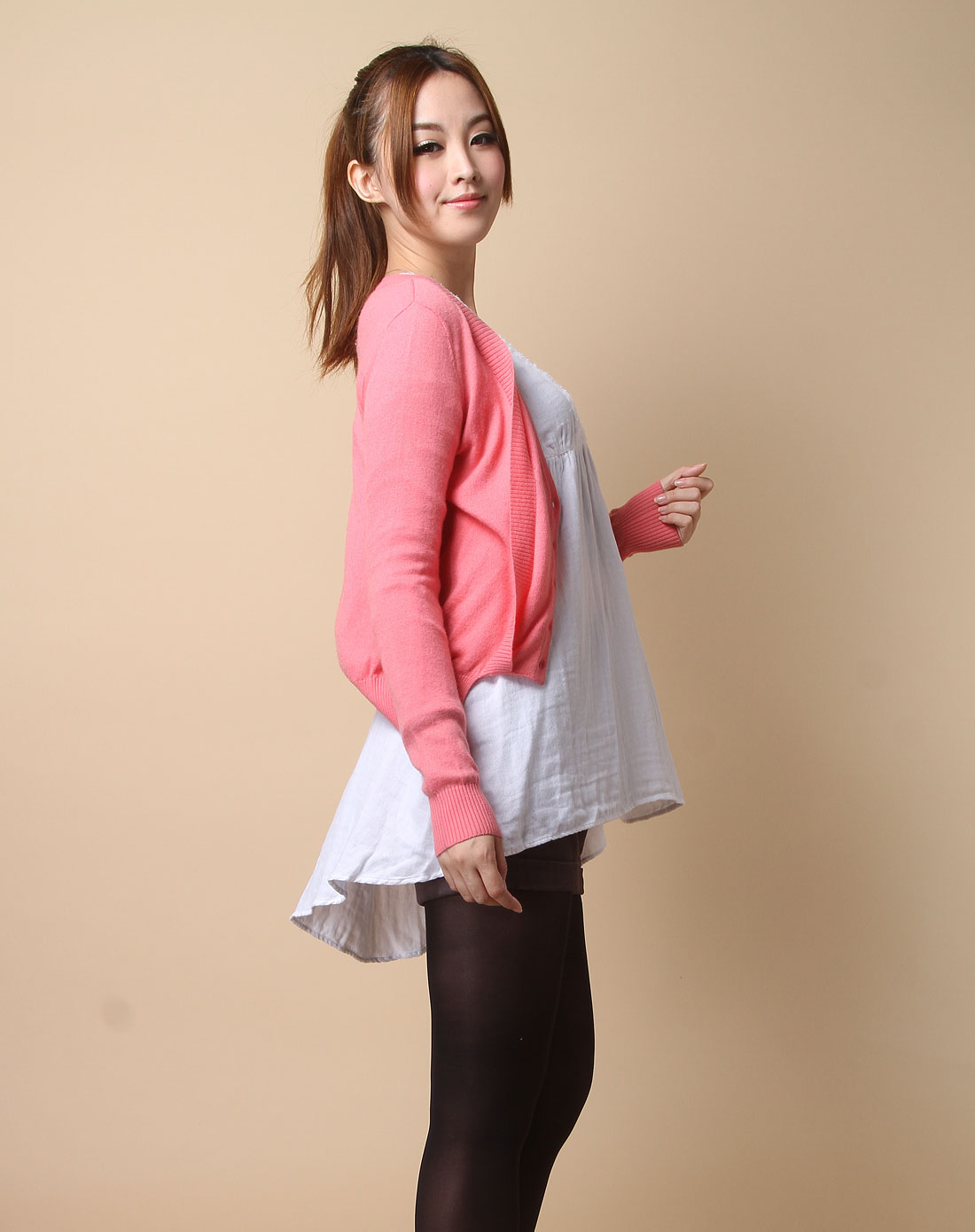 播broadcast粉红色长袖针织<em>开衫</em>BDE4SZ5262