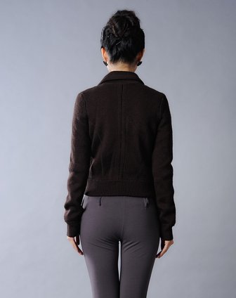 City Elegance<em>深咖啡色</em>拉链<em>开衫</em>毛衣SHCW60