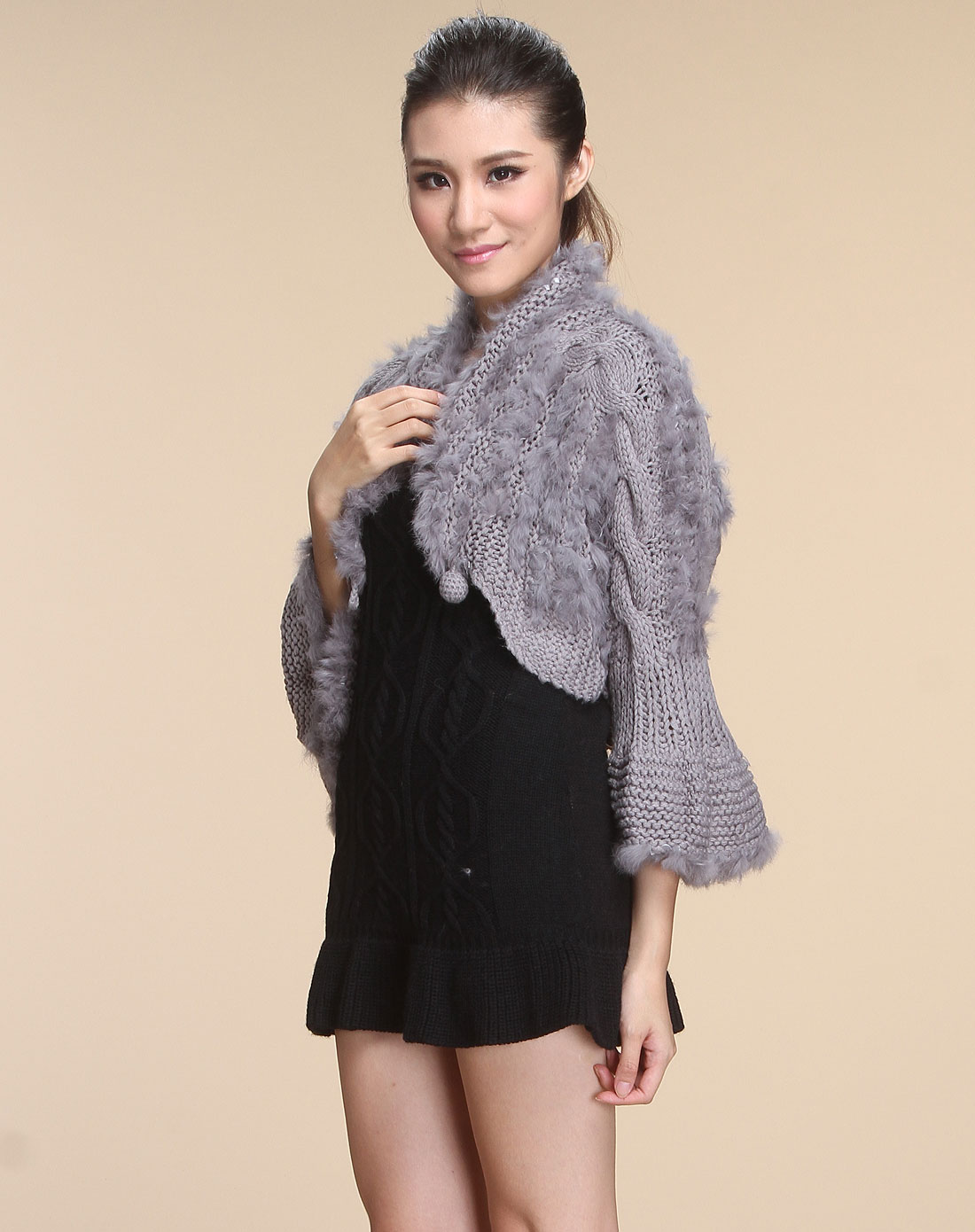 葛来娣gladith灰色个性休闲长袖毛衣外套10150115