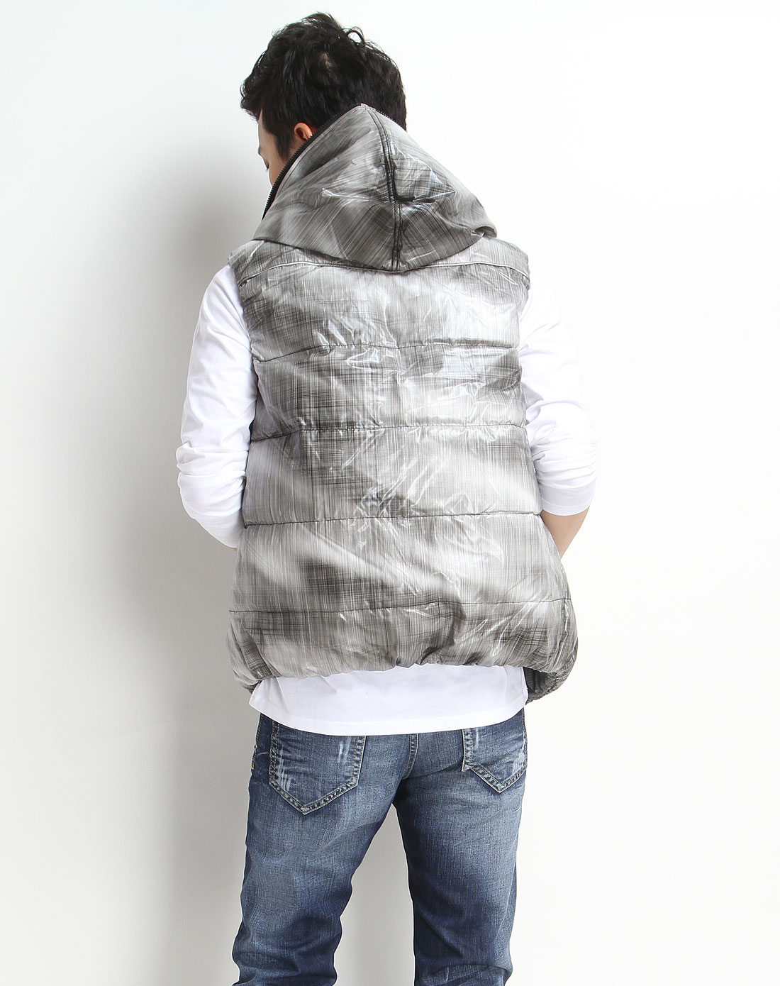 森马黑白色两面<em>穿</em>连帽羽绒<em>马甲</em>12035411101