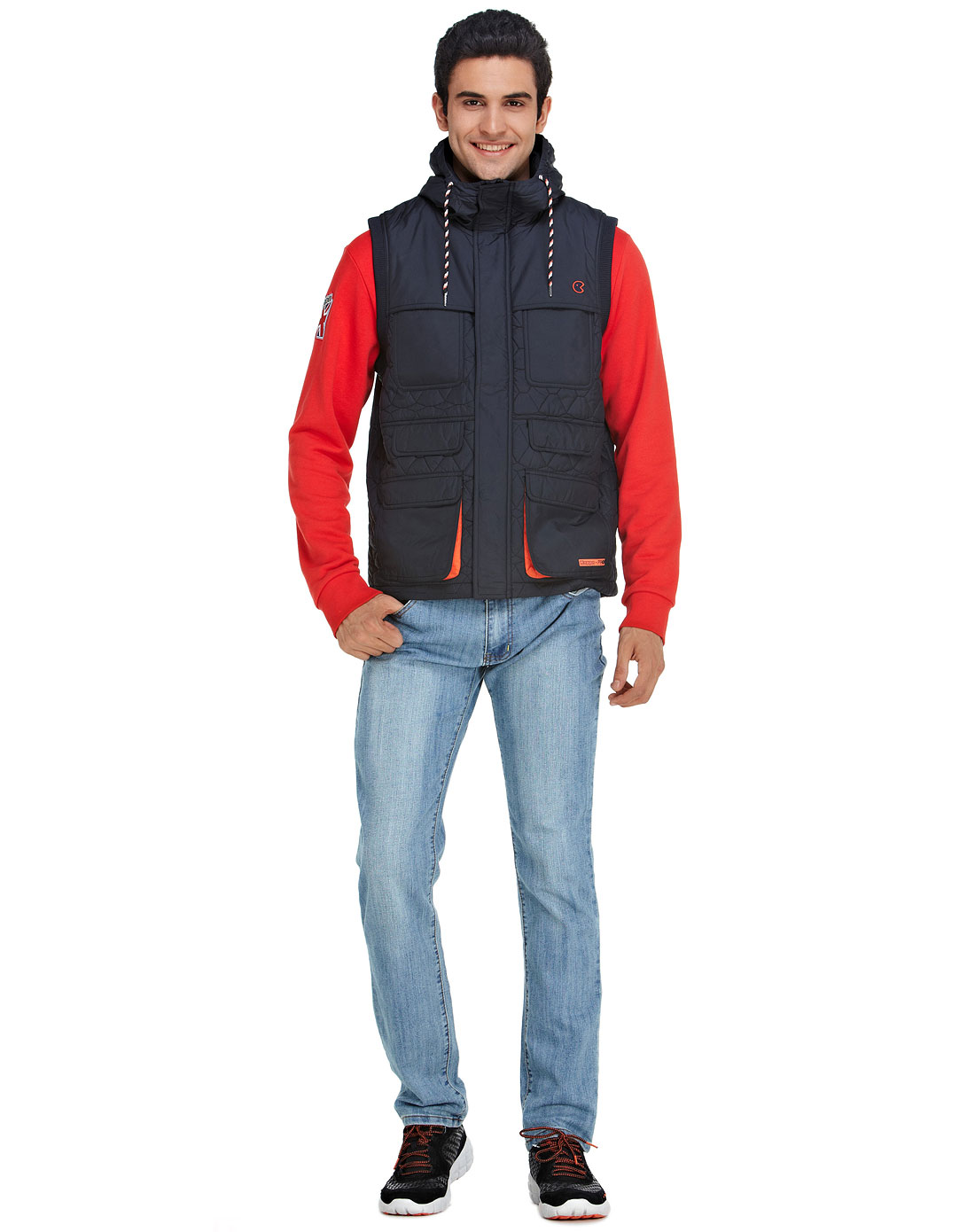 卡帕Kappa<em>男款</em>深灰色<em>时尚</em>连<em>帽马甲</em>K0152NM