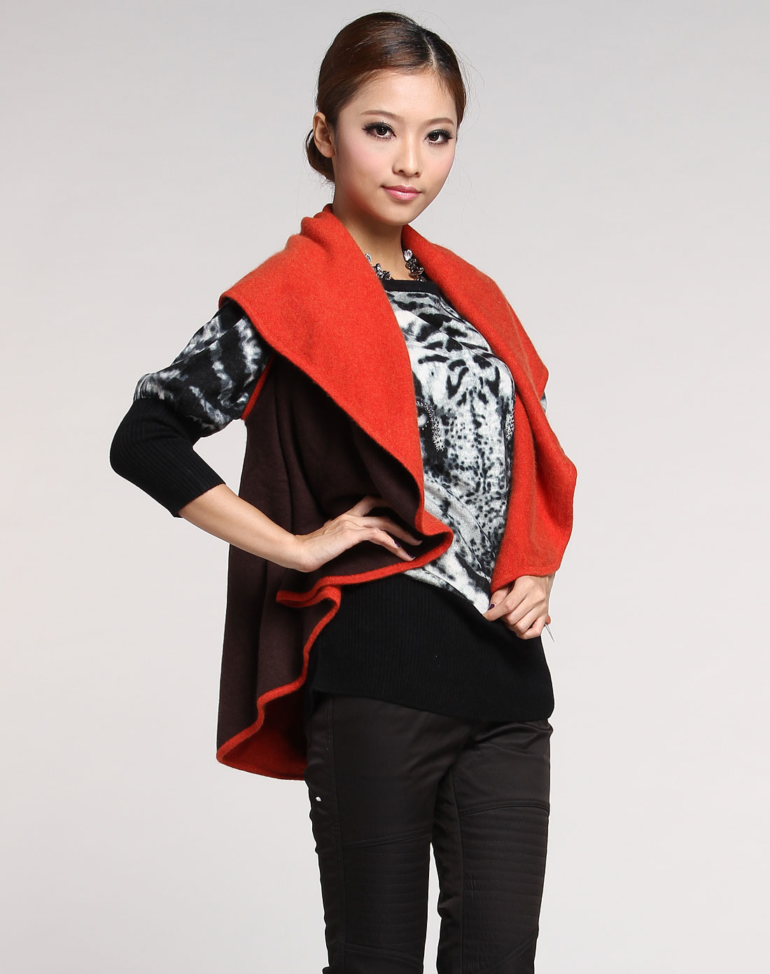 USPICIOUS男女女款啡色时尚<em>羊绒披肩外套</em>Y5
