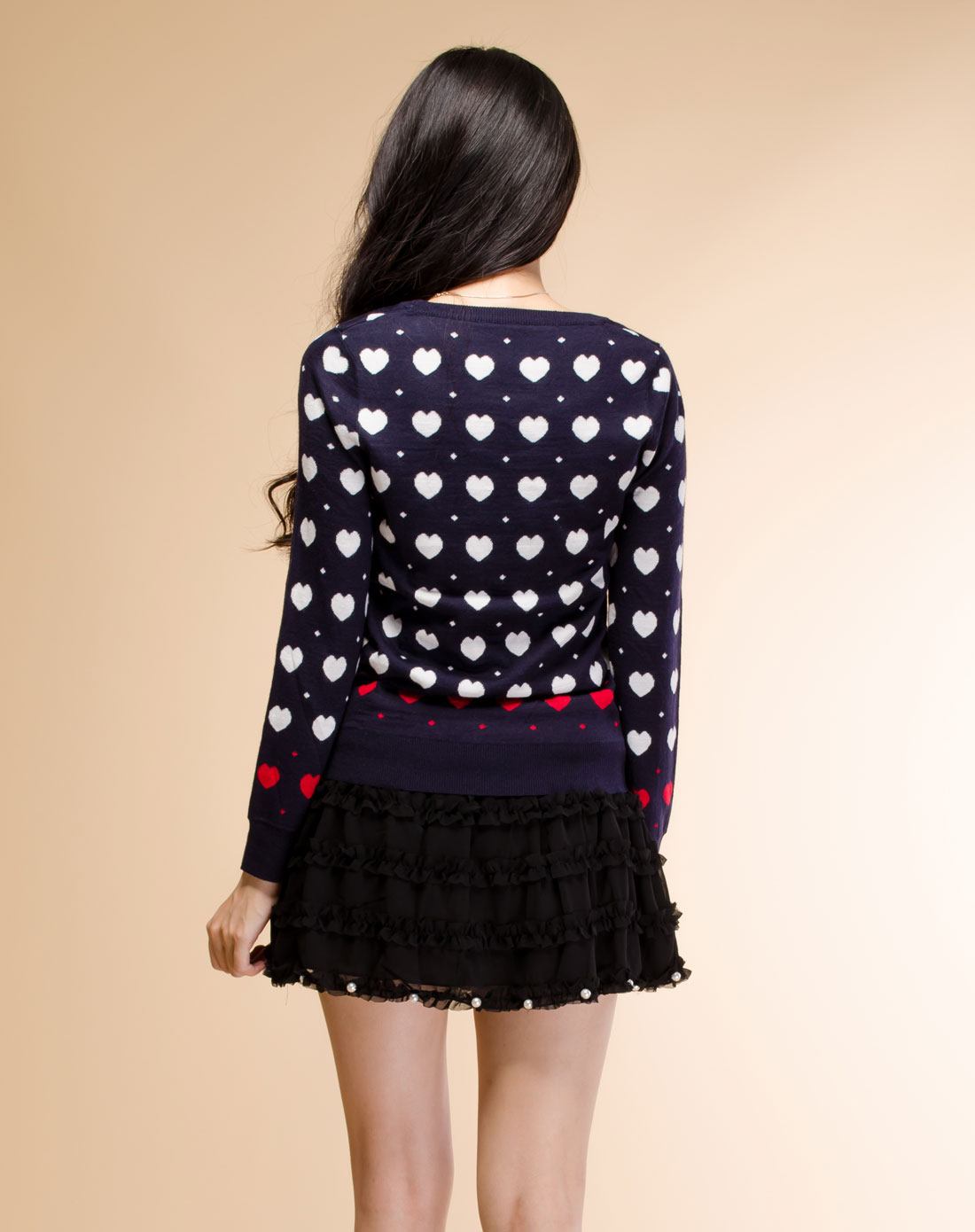 艾金诺USS AZINO-蓝色<em>心型</em>提花<em>毛衣</em>2A1712_