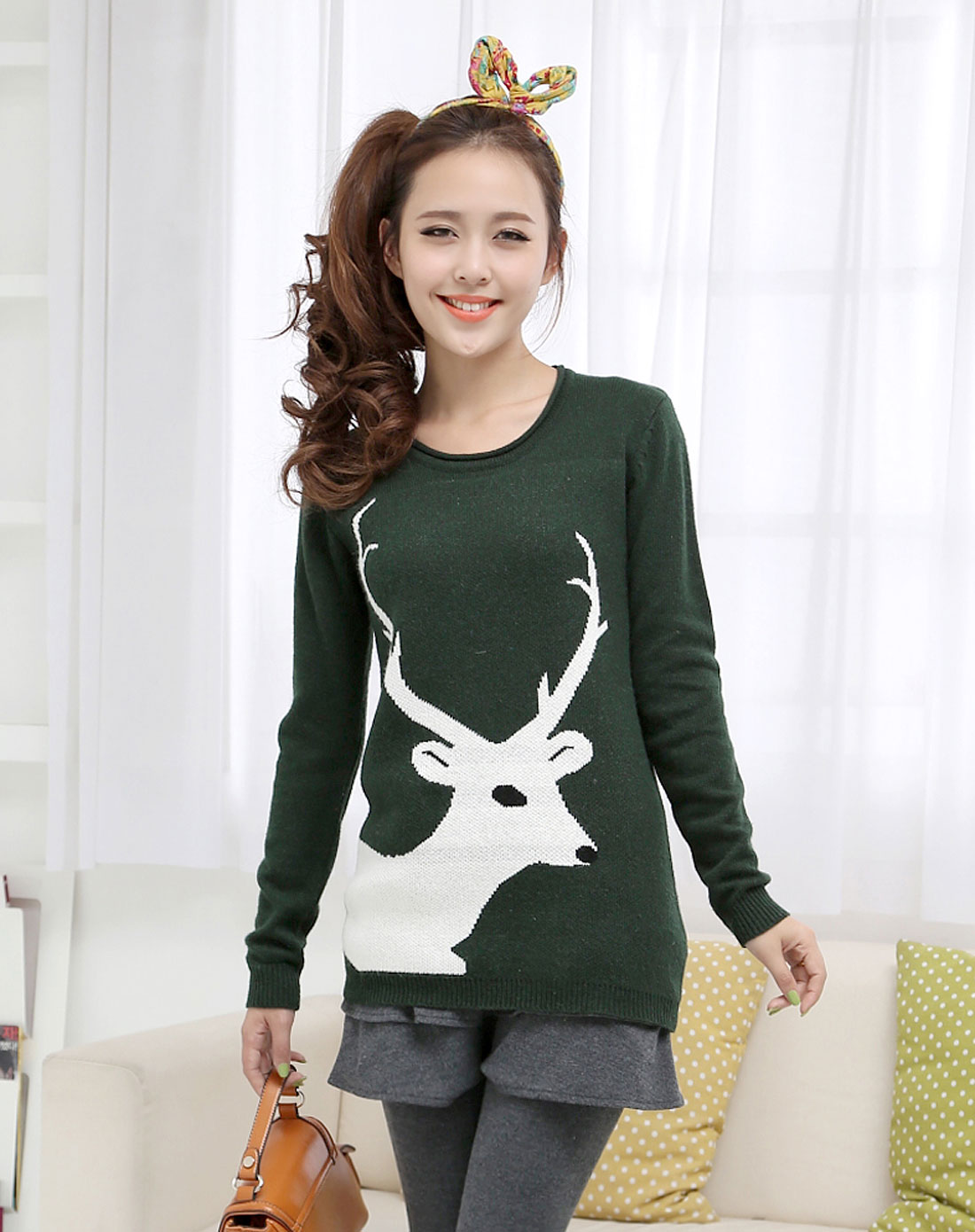 韩都衣舍HSTYLE女上装专场女款墨绿色<em>小鹿圣</em>