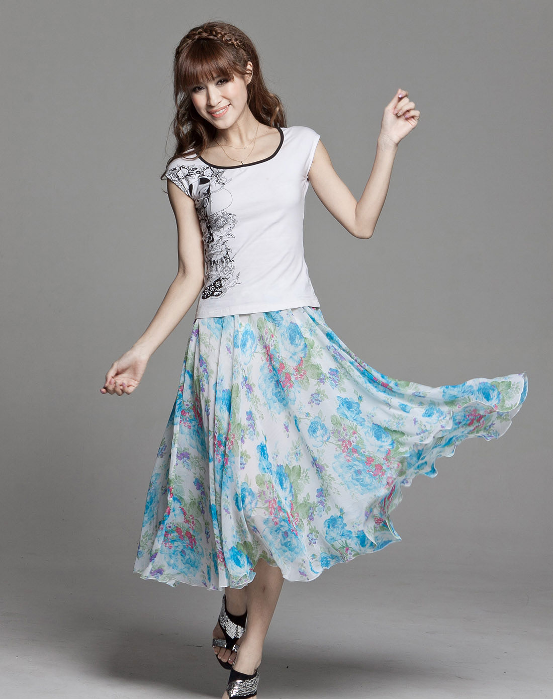 iyixiuzi女款蓝印花清凉浪漫之夏印花大摆两穿裙