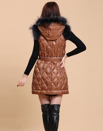 卡柏迪chicabooti<em>土</em>黄色菱形格时尚连帽<em>羽绒马</em>