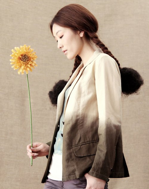  茵曼 INMAN米/灰绿色扎染渐变修身长袖薄外套