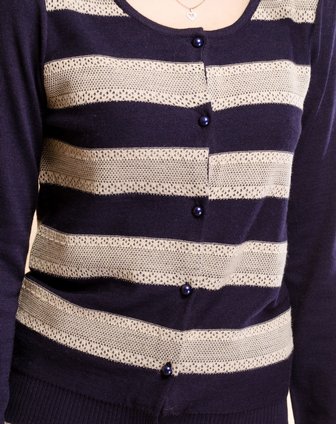 艾金诺USS AZINO-藏青色<em>杏色配</em>条蕾丝提花开