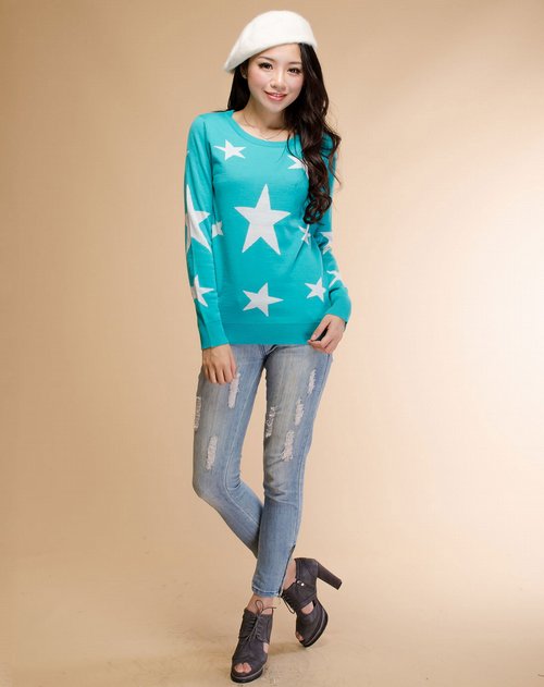 艾金诺USS AZINO-绿色<em>星型</em>提花<em>毛衣</em>_唯品会