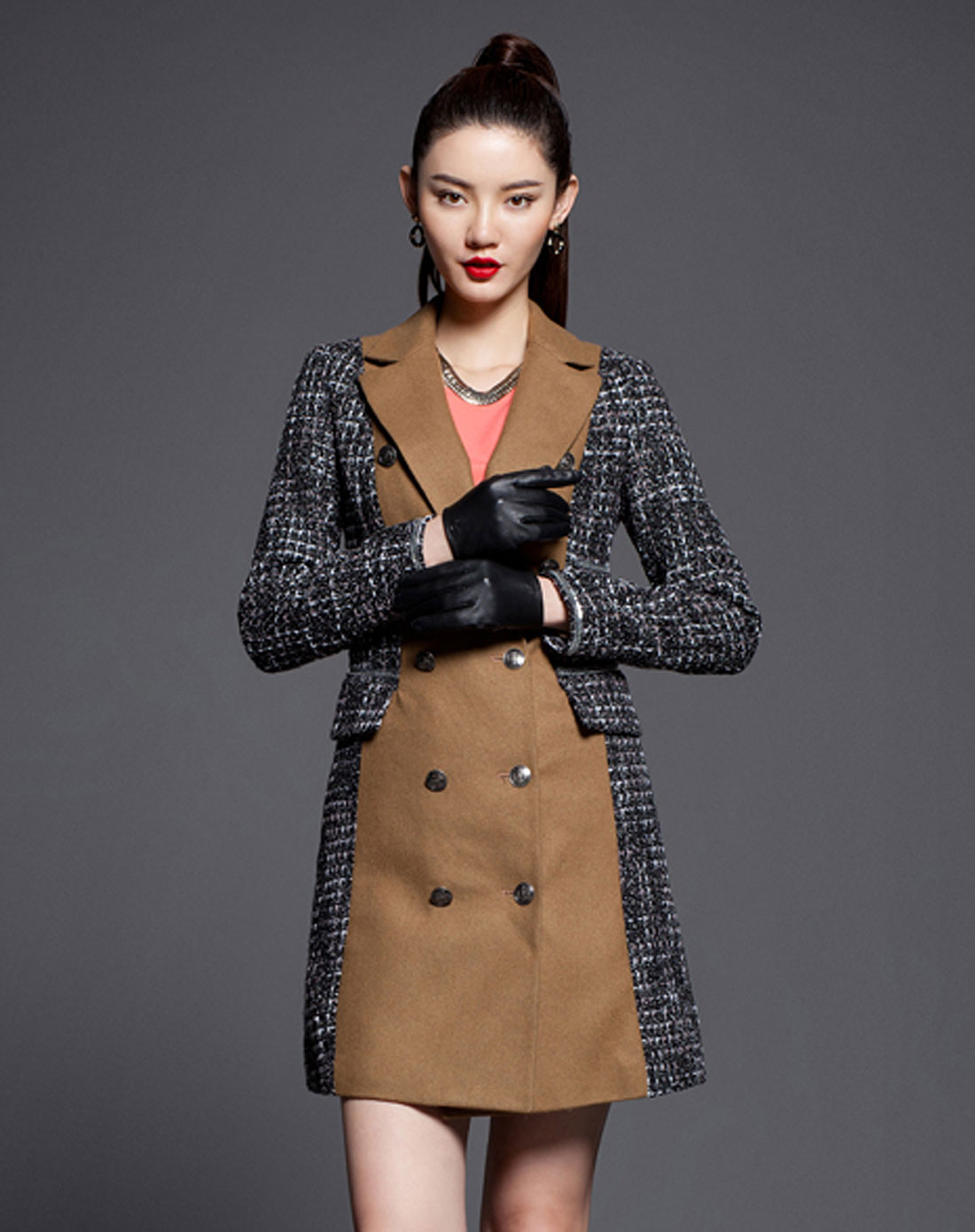 七格格旗下<em>品牌</em>IAIZO <em>女款</em>咖啡色<em>毛呢</em>大衣<em>外套</em>