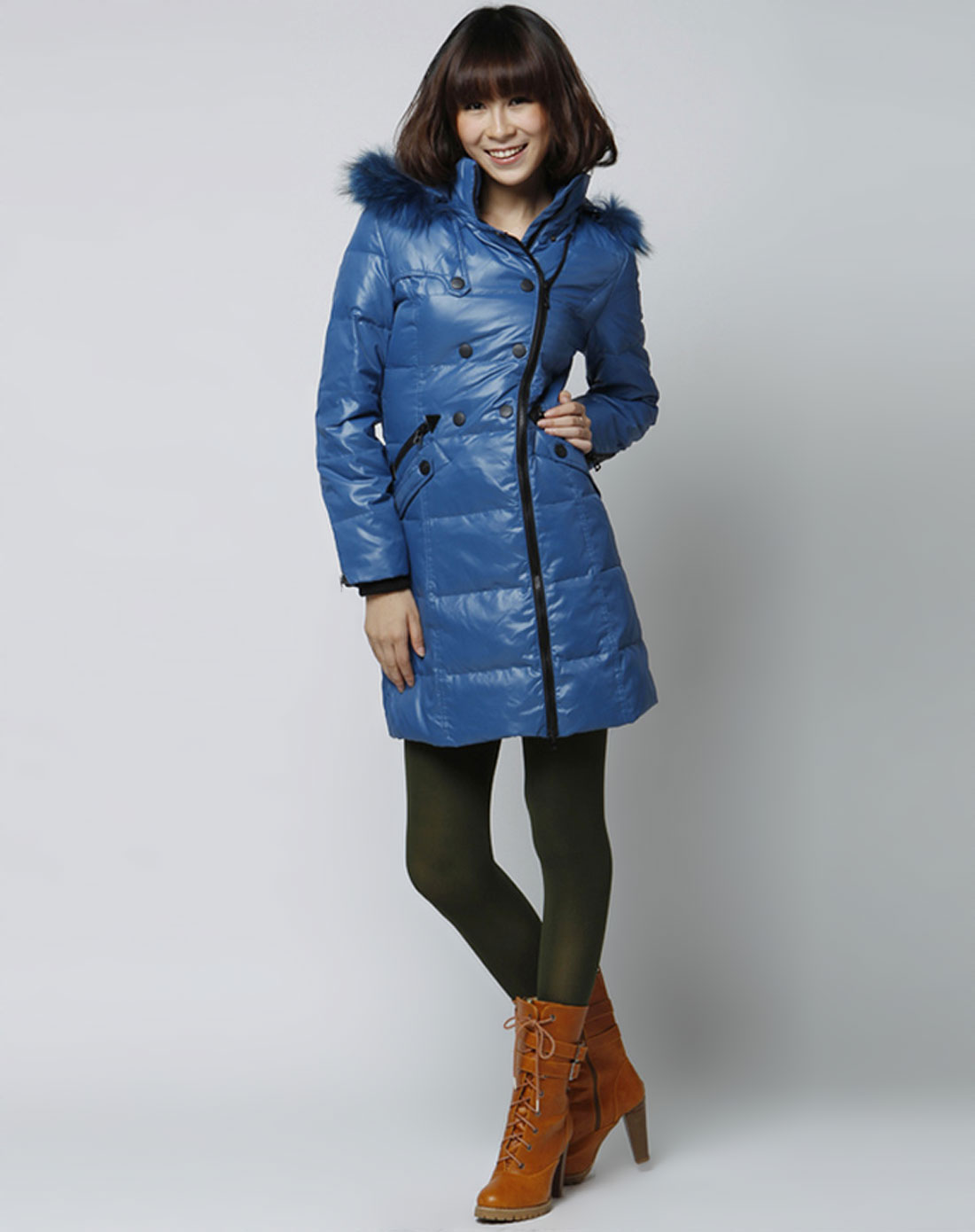 羽绒服女装正品雅鹿双拉链时尚女中长款羽绒服y