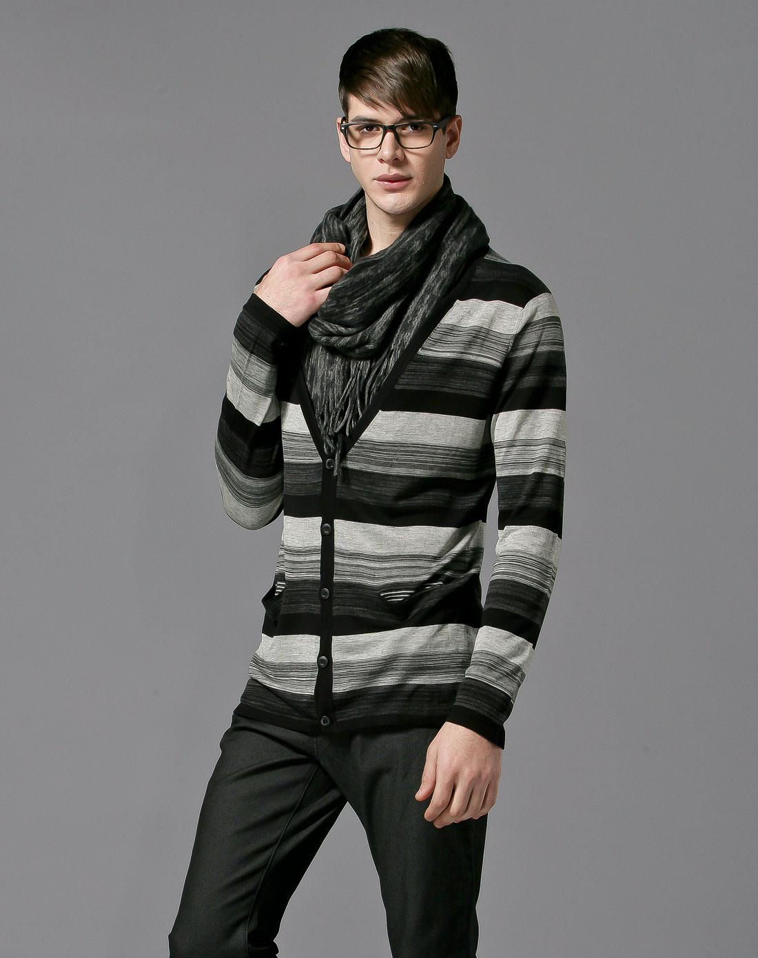 GXG条纹修身百搭<em>开襟毛衣</em>11130311_<em>唯品会</em>