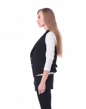 飘蕾PEOLEO经典百搭黑色<em>西装</em>领<em>女式马甲</em>21