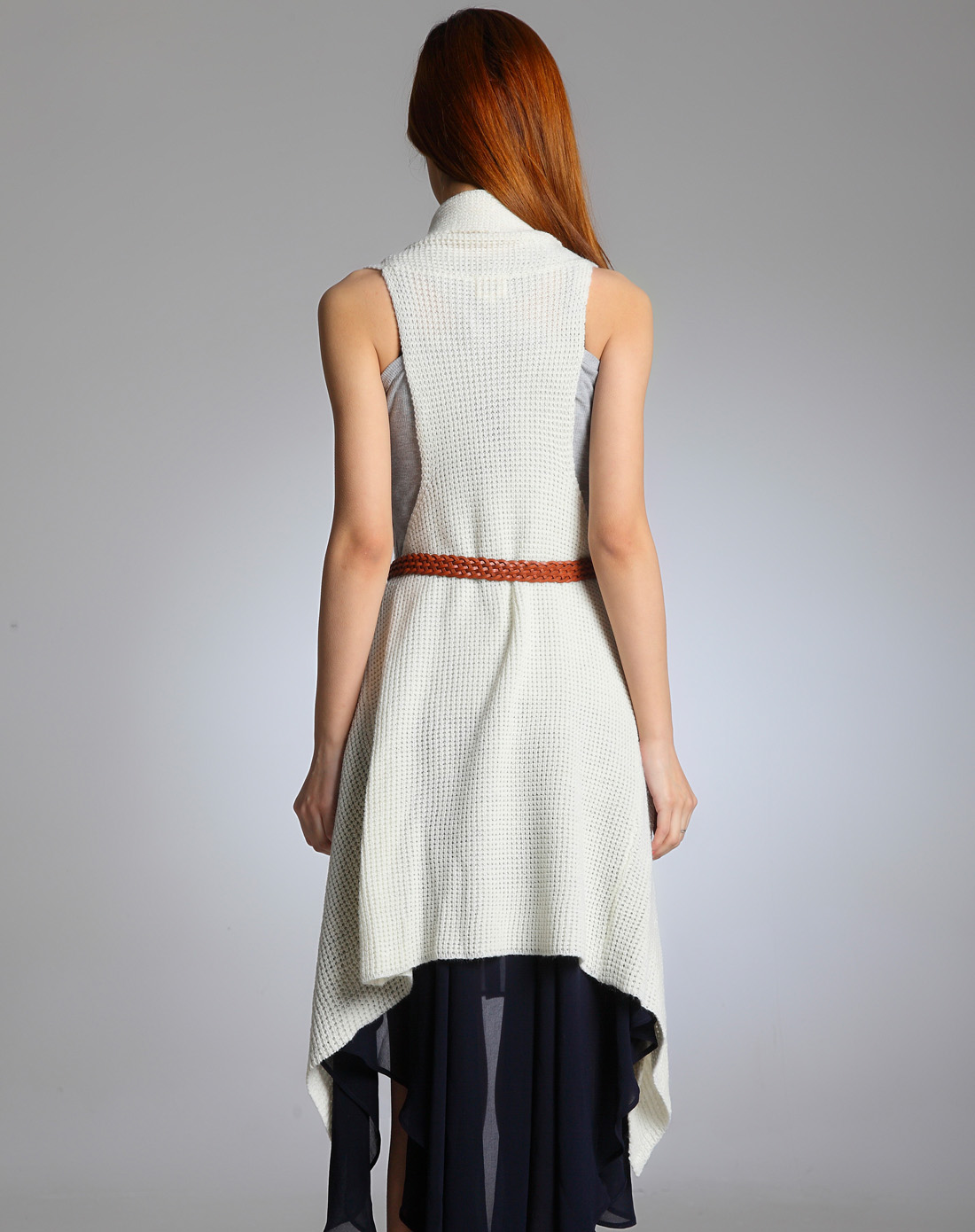 kopa米色修身长款<em>无袖开衫披肩</em>毛衣马甲1321