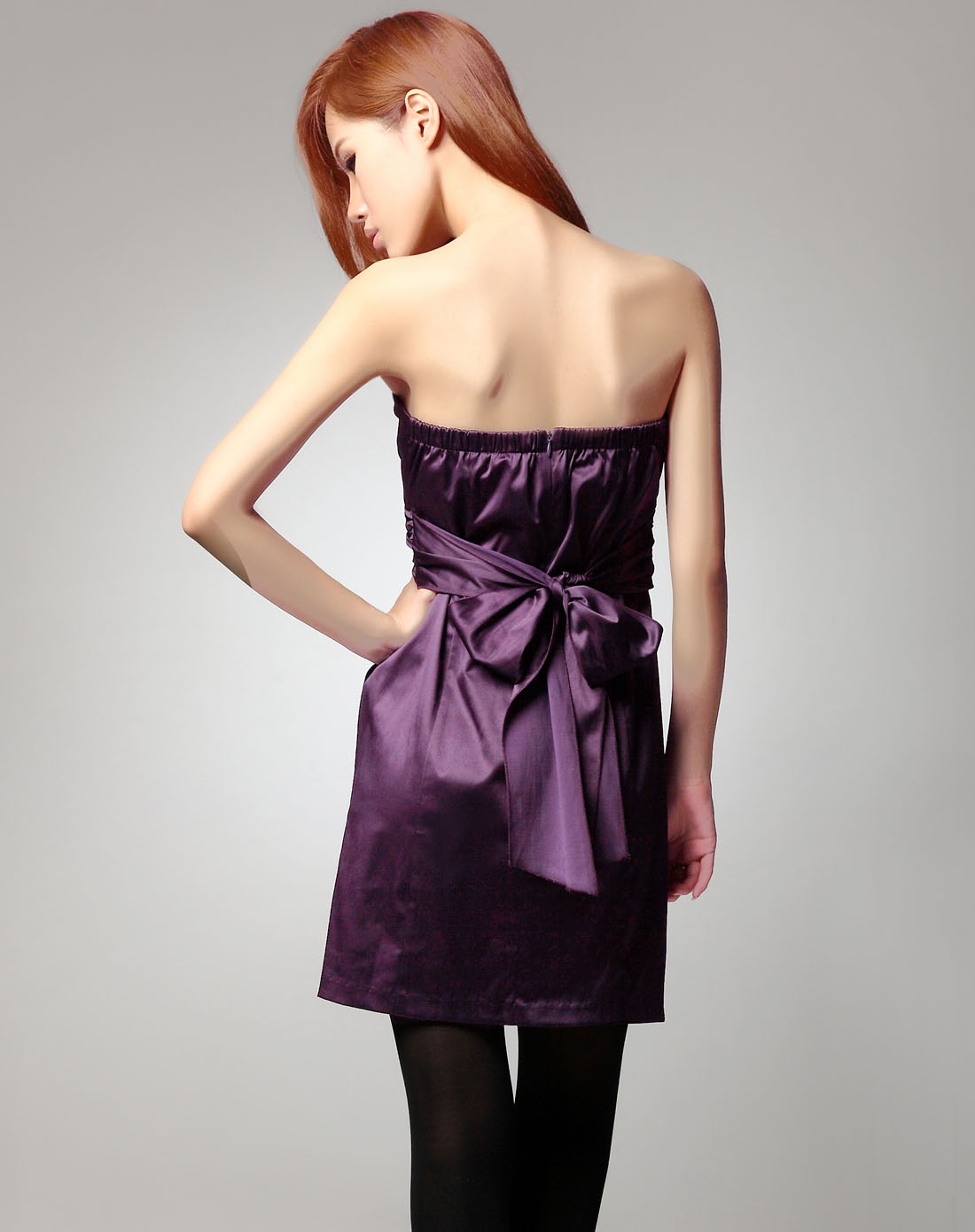 kopa纯紫色爆款绸缎优雅抹胸裙裹胸<em>礼服</em>2010