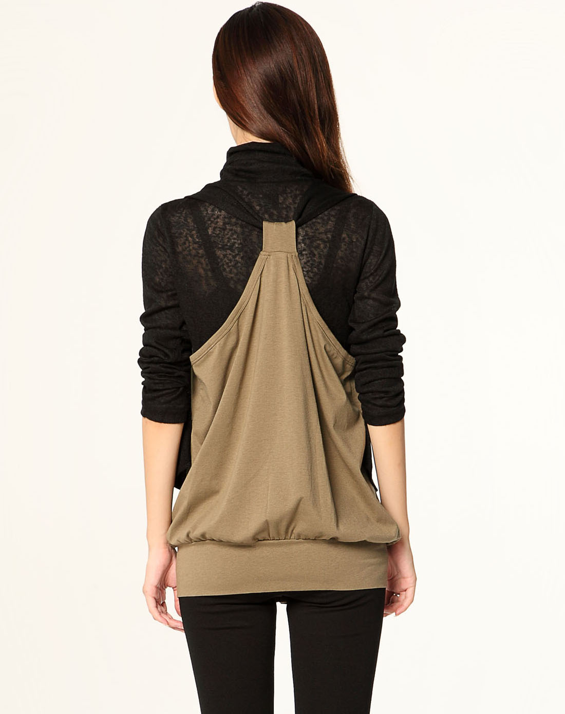 kopa橄榄<em>绿马甲</em>式假两件套无袖露肩上衣2010