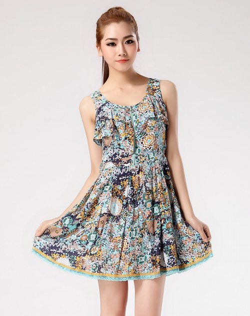 红袖Hopeshow<em>女装</em>花色背心连衣裙_<em>唯品会</em>名