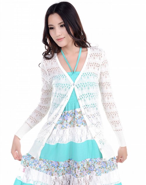 Ko.shish<em>米白色</em>镂空<em>针织开衫</em>_唯品会名牌时尚