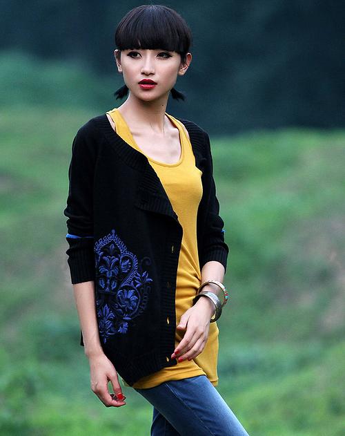 裂帛绣花<em>黑色</em>针织毛衣<em>开衫外套</em>_唯品会名牌时