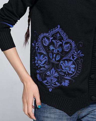 裂帛绣花<em>黑色</em>针织毛衣<em>开衫外套</em>23160037020