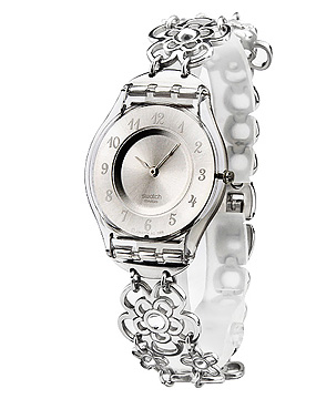 斯沃琪swatch<em>女款</em>银色浪漫花影<em>手表</em>sfk301g