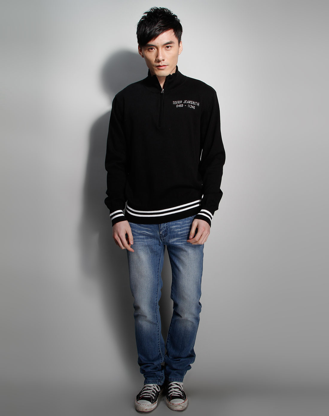 tough-男装专场黑色休闲长袖毛衣外套