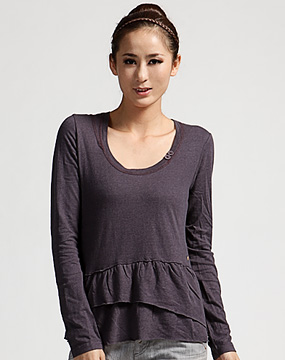 欧时力ochirly烟灰紫色低圆领长袖衫