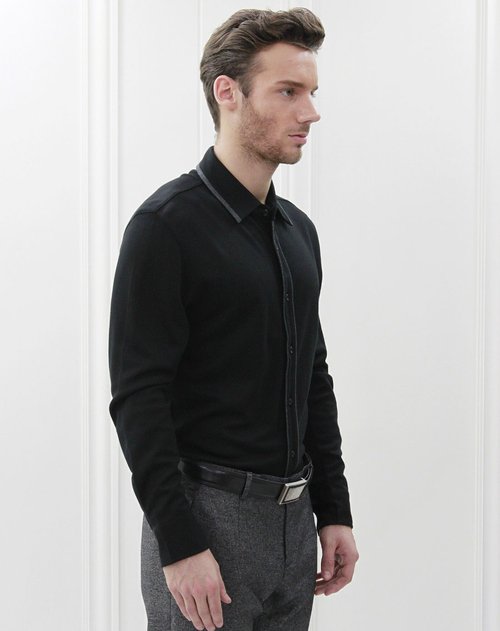 凯撒大帝caesar男装专场男款黑色针织衬衫