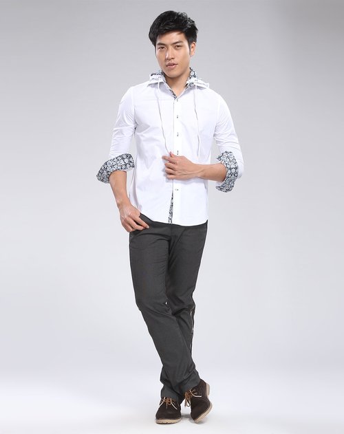 乔治布鲁尼giorgio bruni男装专场潮流连帽白色长袖衬衫