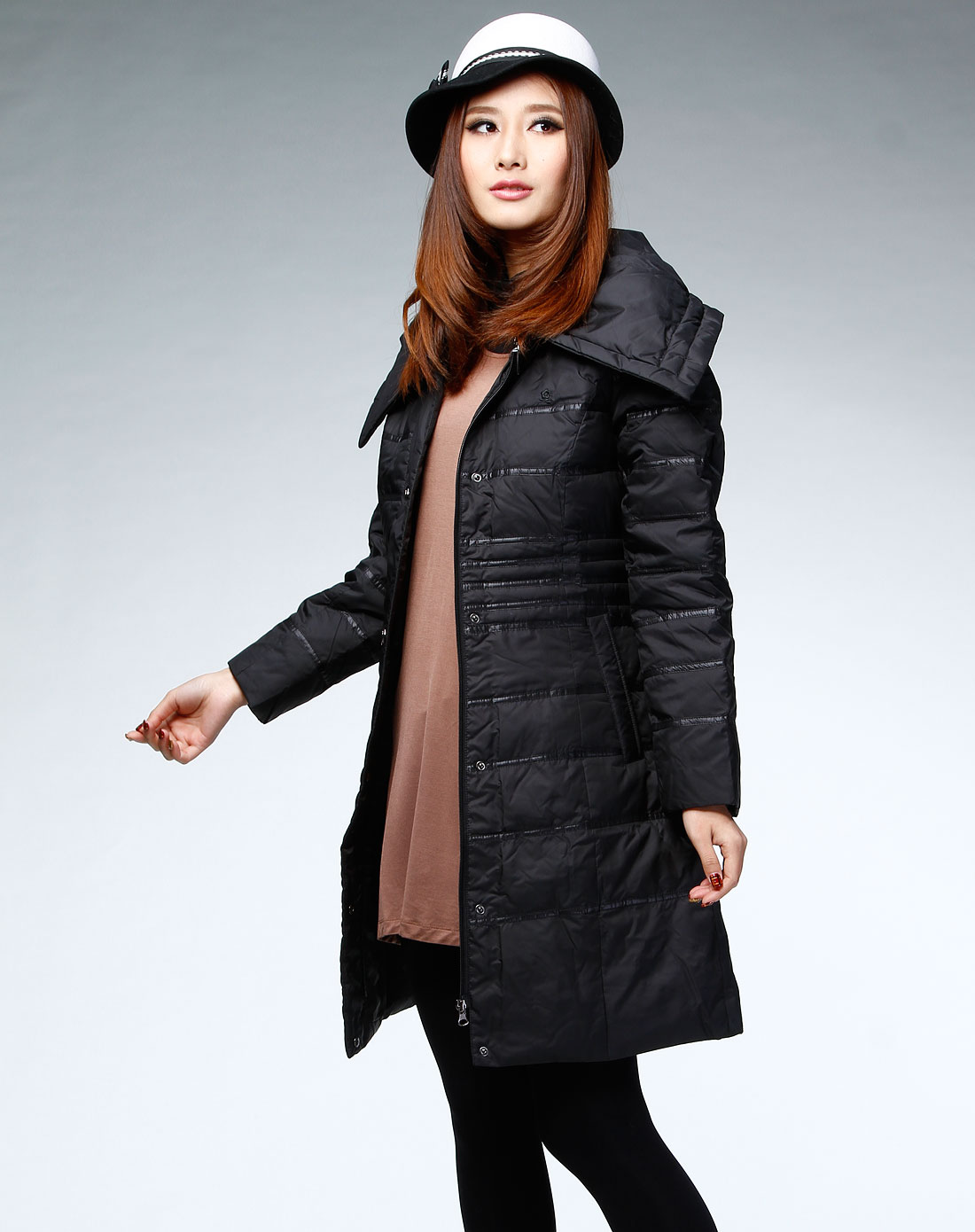 梦特娇montagut-女装黑色长款长袖羽绒服