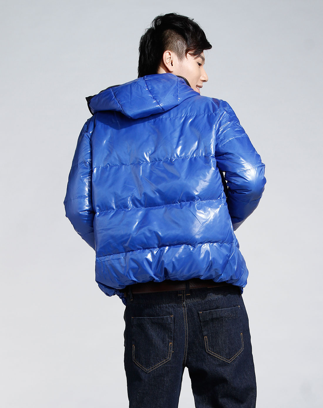 凯安斯q&x男装专场宝蓝色连帽长袖羽绒服