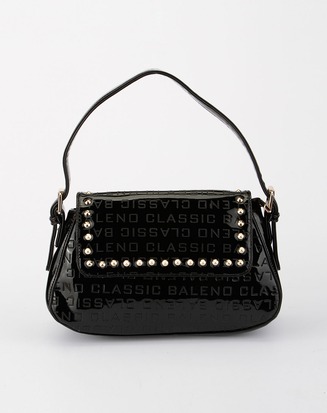 宾奴baleno女包专场黑色漆皮印花时尚两用包