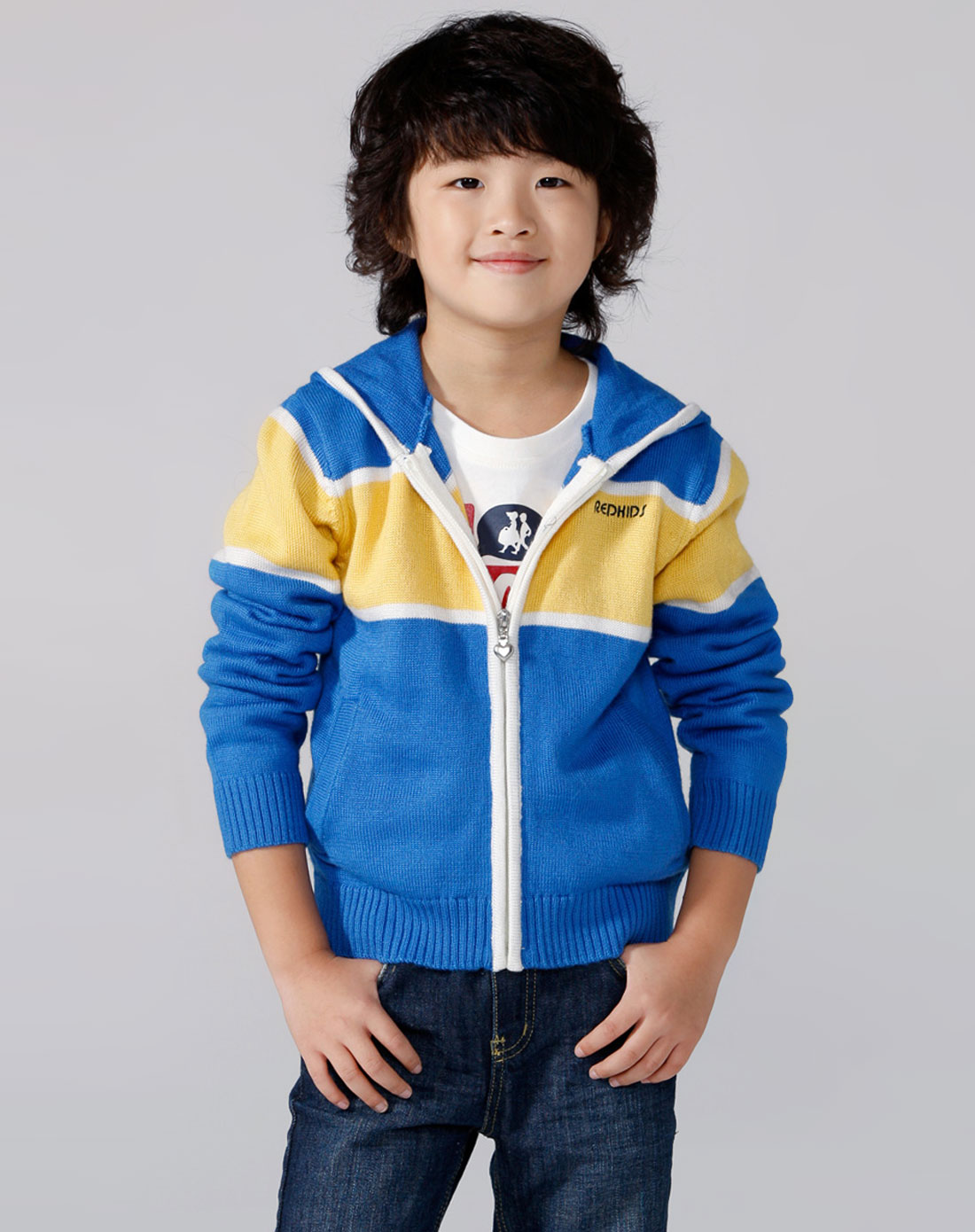 红孩儿redkids童装专场男童彩蓝色拉链连帽外套