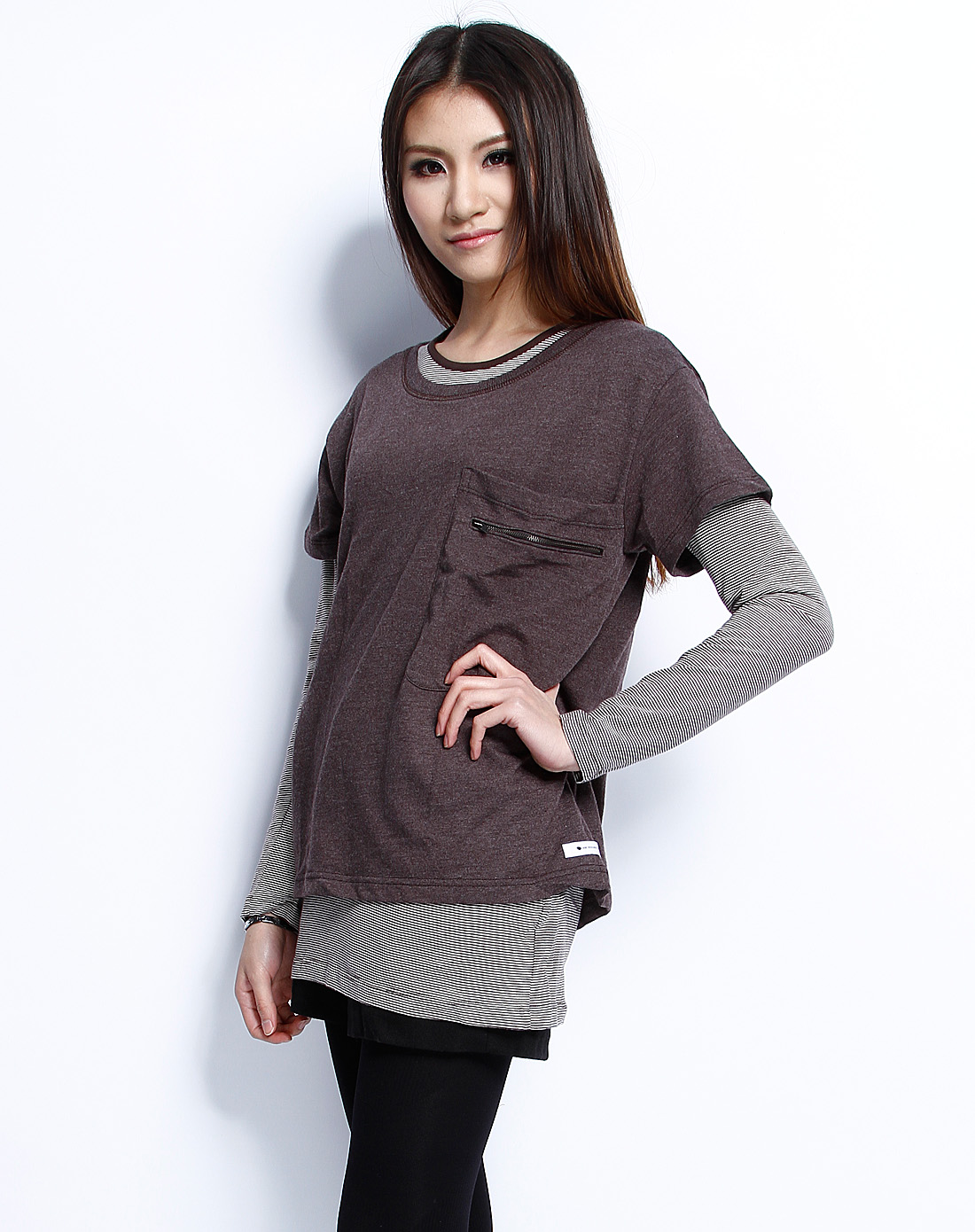 ugiz灰棕色短袖简约t恤