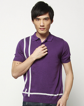 esprit,edc混合专场esprit 男款紫色灰纹翻领短袖t恤