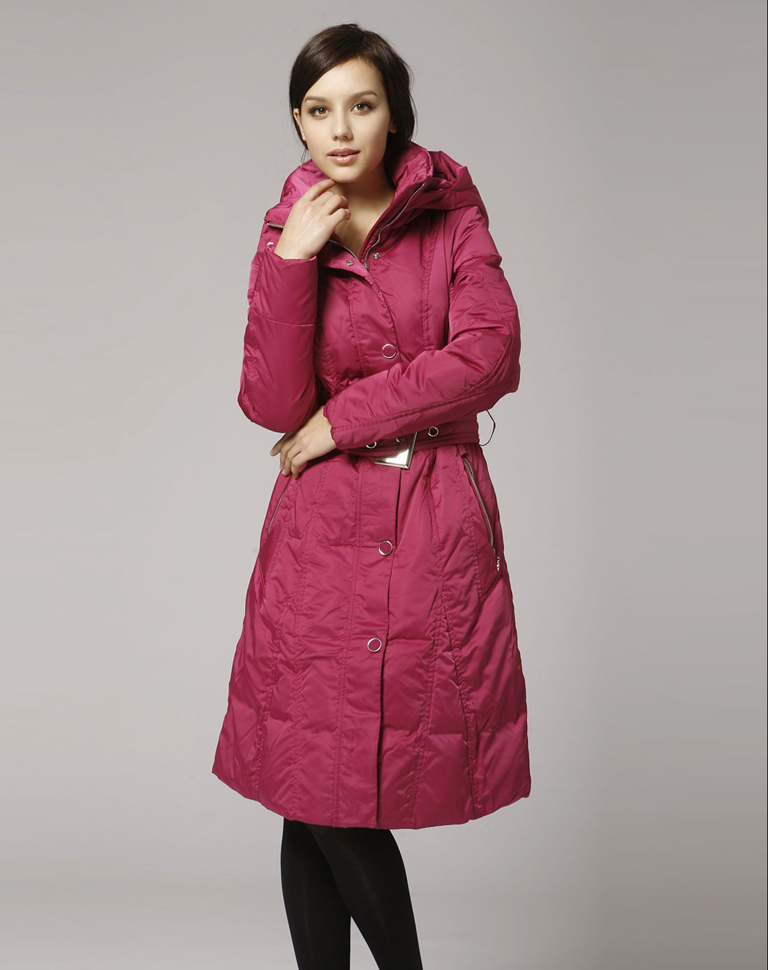 皮尔·卡丹pierre cardin-女装羽绒服专场女款玫红色时尚士长款羽绒服