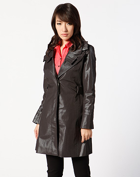 美雅高miyako女款深灰色亮面长袖长款风衣