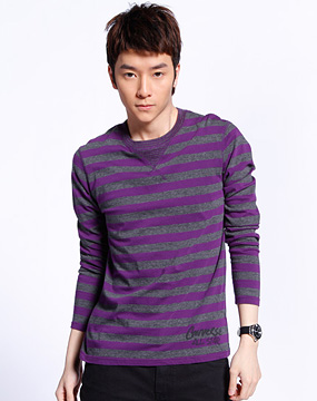 匡威converse男款灰/紫色间条纹长袖套衫